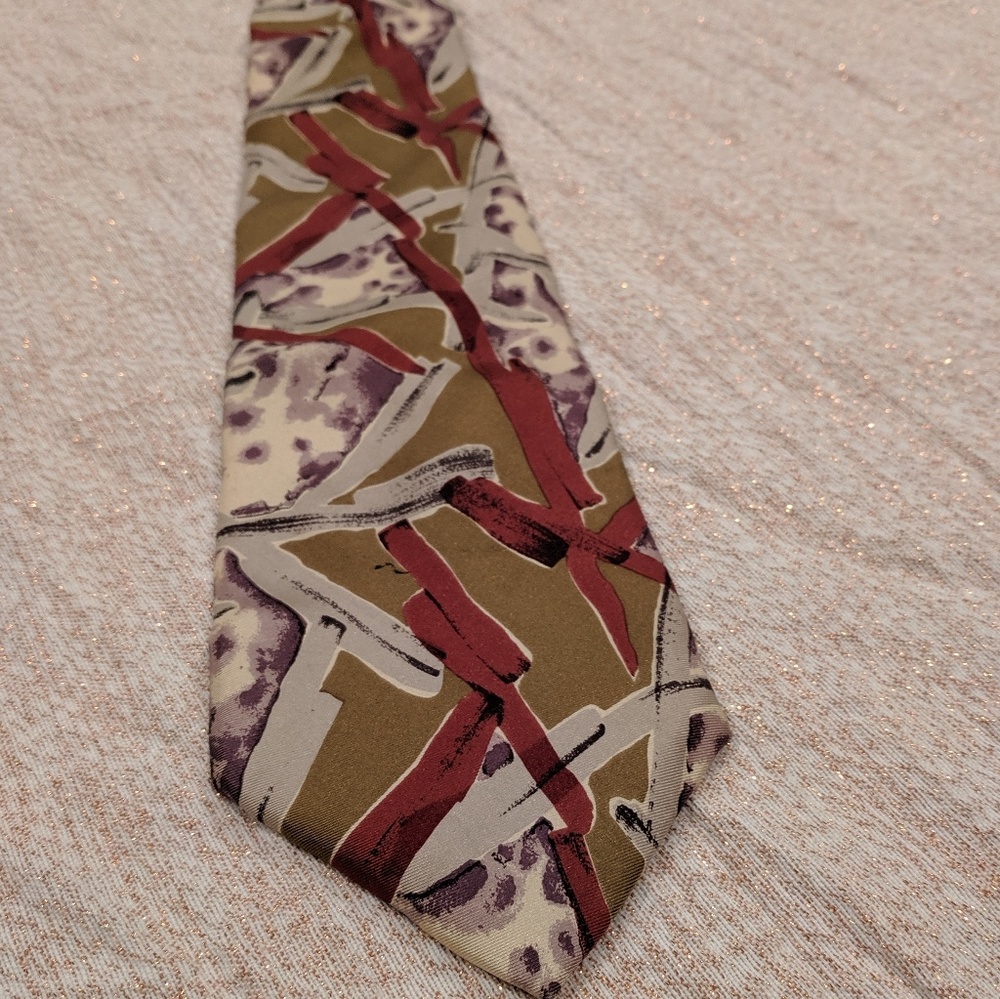 Vintage Christian Dior 100% silk tie tan red brown
